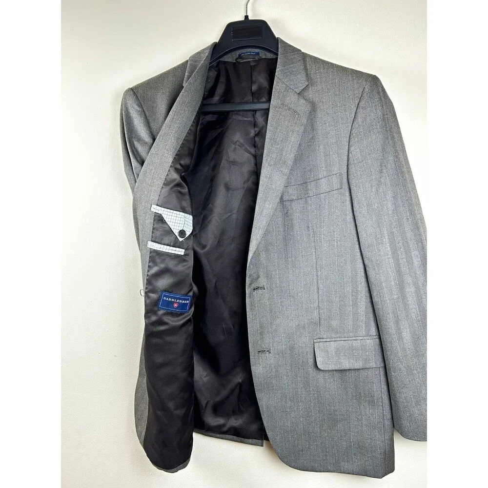 Saddlebred Gray Solid Blazer Jacket 40R Single-Breasted 2-Button Notch Lapel